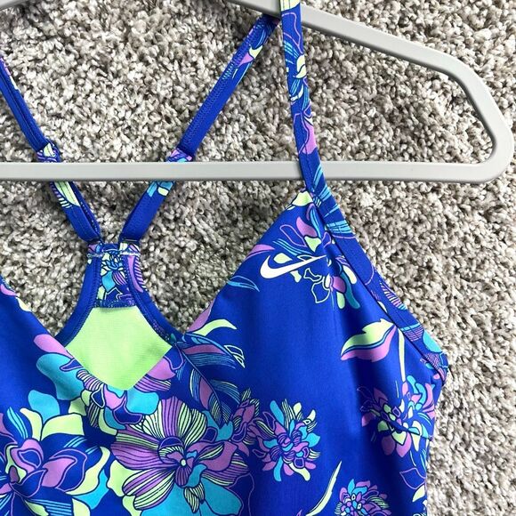 Nike Tankini Top Women’s Large Blue & Purple Floral Print Tankini Swimsuit - Picture 2 of 5